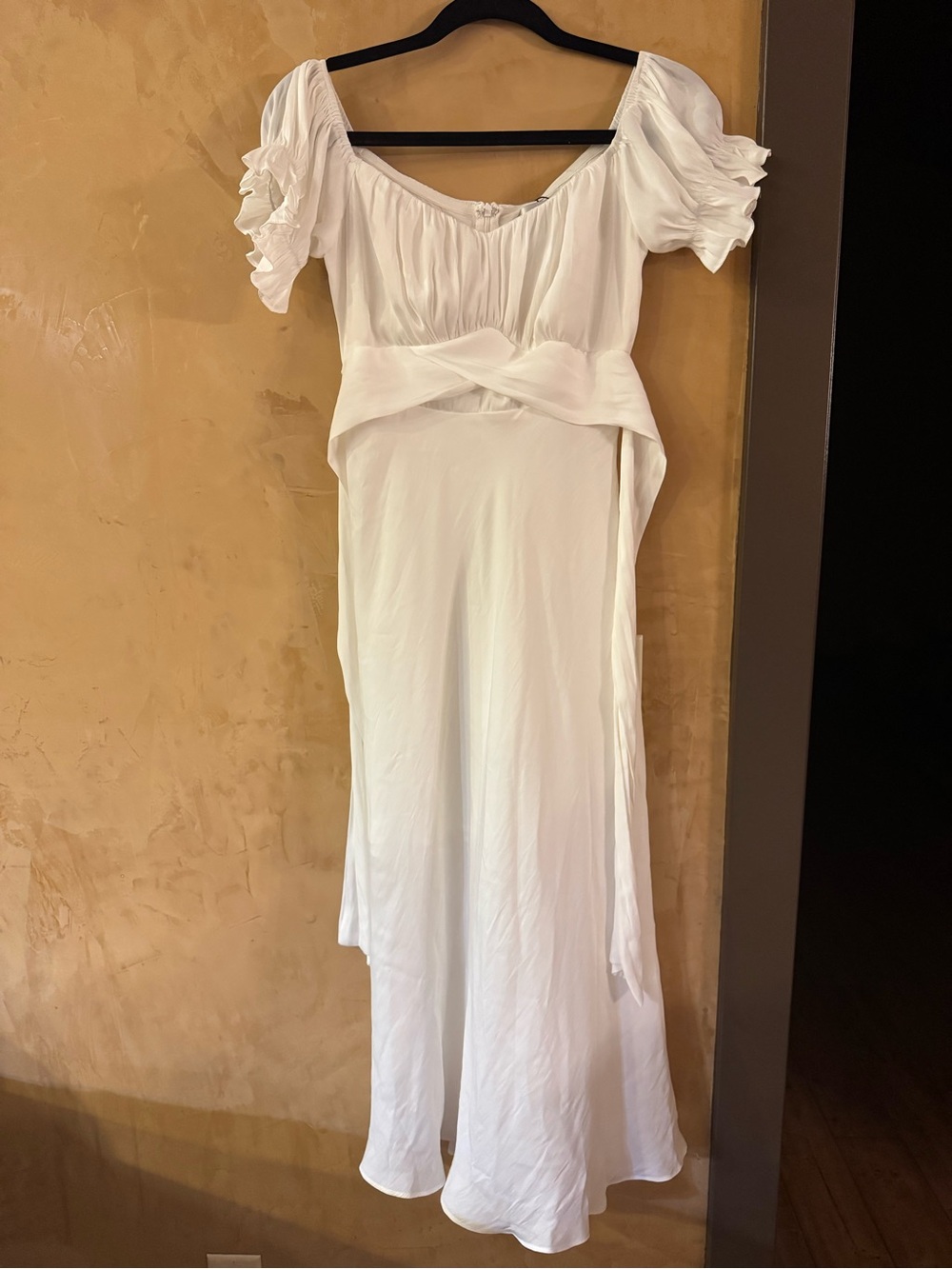 Hello Molly White Puff Sleeve Maxi Dress with Waist Wrap